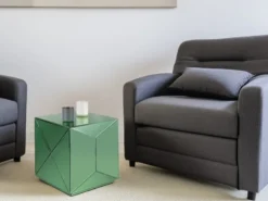 Kleiner Würfel Beistelltisch 2er Set mit Spiegelglas Grün, Höhe 40cm