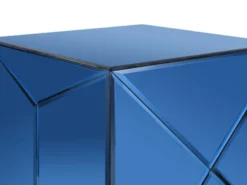 Kleiner Würfel Beistelltisch 2er Set mit Spiegelglas Blau, Höhe 40cm