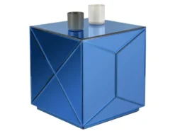 Kleiner Würfel Beistelltisch 2er Set mit Spiegelglas Blau, Höhe 40cm