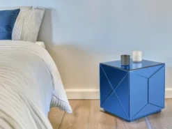 Kleiner Würfel Beistelltisch 2er Set mit Spiegelglas Blau, Höhe 40cm