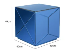 Kleiner Würfel Beistelltisch 2er Set mit Spiegelglas Blau, Höhe 40cm