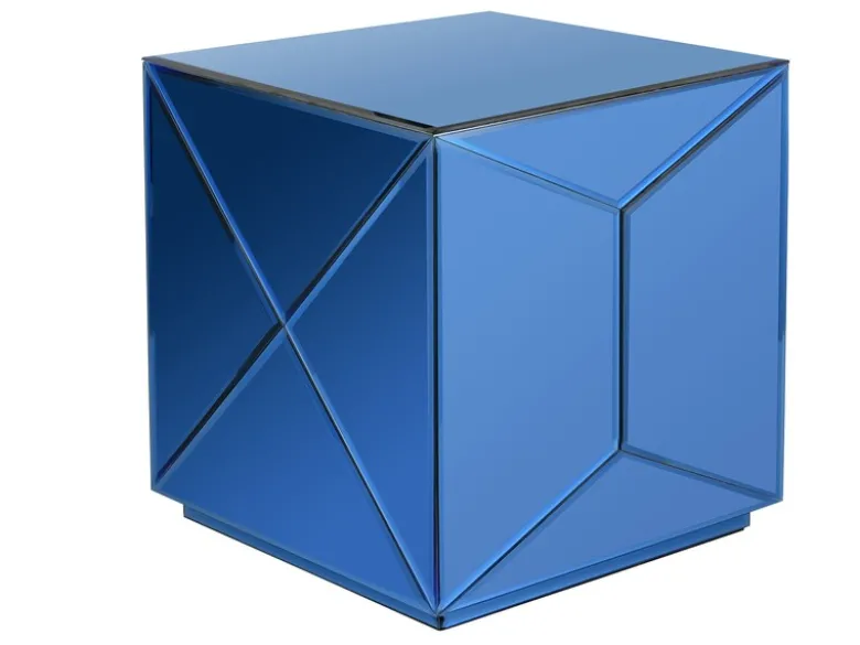 Kleiner Würfel Beistelltisch NIVA mit Spiegelglas Blau, Höhe 40cm