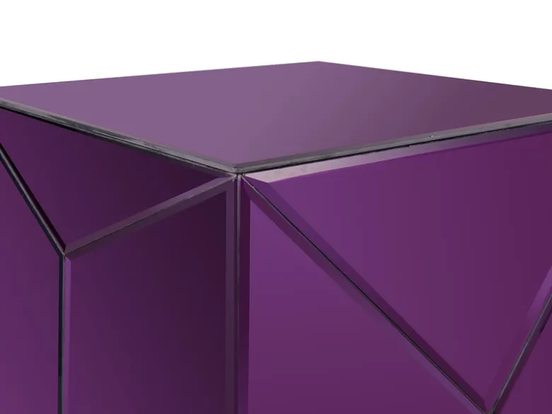 Kleiner Würfel Beistelltisch 2er Set mit Spiegelglas Lila, Höhe 40cm