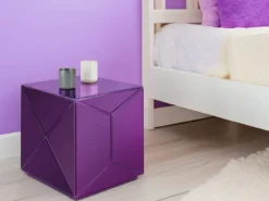Kleiner Würfel Beistelltisch 2er Set mit Spiegelglas Lila, Höhe 40cm