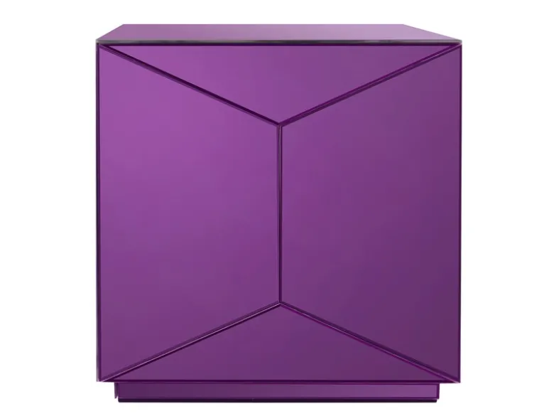 Kleiner Würfel Beistelltisch 2er Set mit Spiegelglas Lila, Höhe 40cm