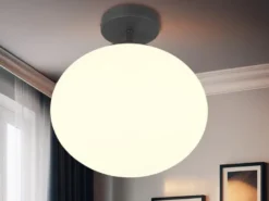 Kleine Retro Deckenleuchte FOMENTO Schwarz mit Glaskugel, Ø 30cm