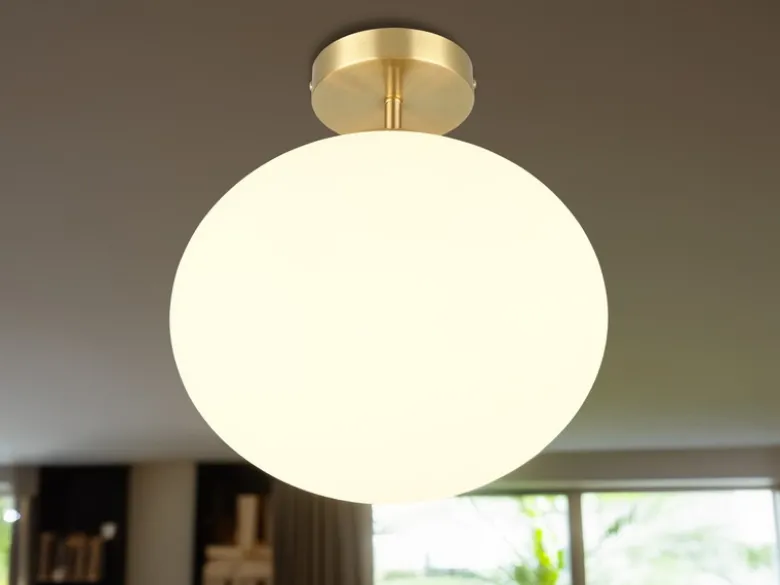 Kleine Retro LED Deckenleuchte Messing mit Glaskugel, Ø 30cm