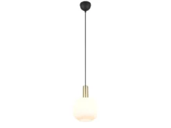 Kleine Retro LED Pendelleuchte 1-flammig mit Glasschirm in Weiß, Ø 20cm