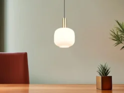 Kleine Retro Pendelleuchte DIVA 1-flammig mit Glasschirm in Weiß, Ø 20cm