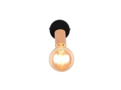 Kleiner LED Wandstrahler aus Metall in Schwarz & Holzoptik, Höhe 11cm