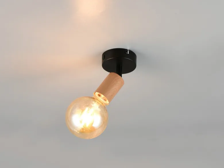 Kleiner LED Wandstrahler aus Metall in Schwarz & Holzoptik, Höhe 11cm