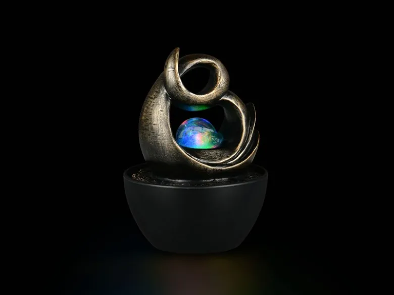 Kleiner LED Zimmerbrunnen LUMA mit Leuchtkugel & RGB Farbwechsel, Höhe 19cm