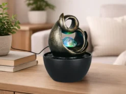 Kleiner LED Zimmerbrunnen LUMA mit Leuchtkugel & RGB Farbwechsel, Höhe 19cm
