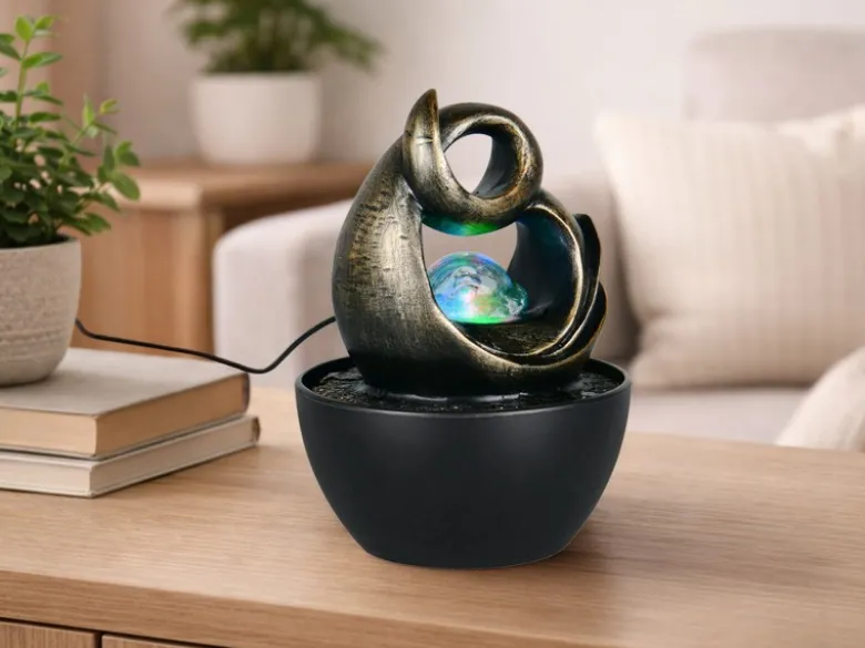 Kleiner LED Zimmerbrunnen LUMA mit Leuchtkugel & RGB Farbwechsel, Höhe 19cm