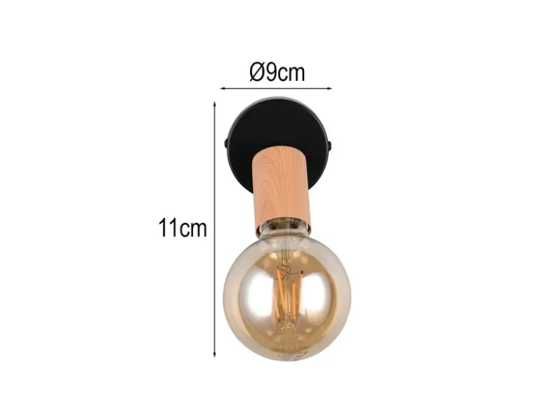 Kleiner Wandstrahler LAMEGO aus Metall in Schwarz & Holzoptik, Höhe 11cm