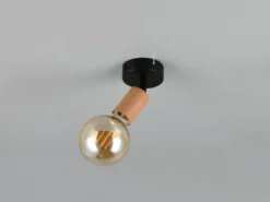 Kleiner Wandstrahler LAMEGO aus Metall in Schwarz & Holzoptik, Höhe 11cm