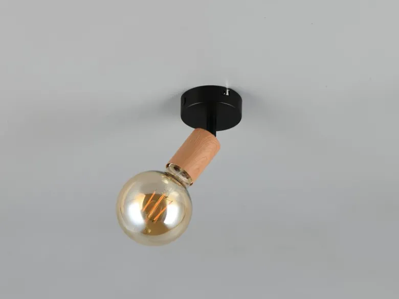 Kleiner Wandstrahler LAMEGO aus Metall in Schwarz & Holzoptik, Höhe 11cm