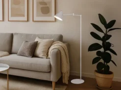 Kleine Stehlampe COSIMA mit Schwenkarm aus Metall Hellgrau, Höhe 126,5cm