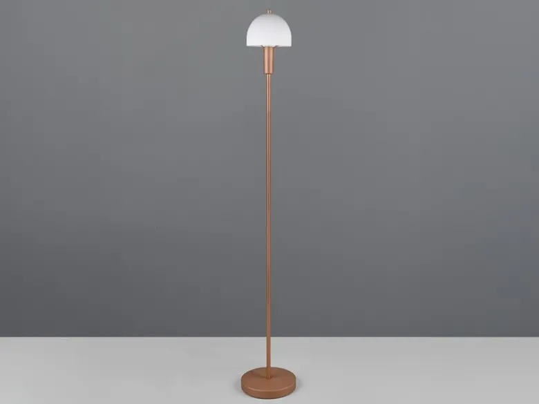 Kleine Stehlampe GLENN Coffee mit Metallfuß und Lampenschirm Glas, Höhe 120cm