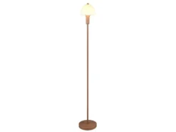 Kleine Stehlampe GLENN Coffee mit Metallfuß und Lampenschirm Glas, Höhe 120cm