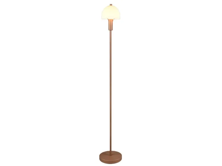 Kleine Stehlampe GLENN Coffee mit Metallfuß und Lampenschirm Glas, Höhe 120cm