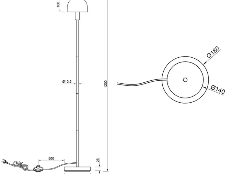 Kleine Stehlampe GLENN Coffee mit Metallfuß und Lampenschirm Glas, Höhe 120cm