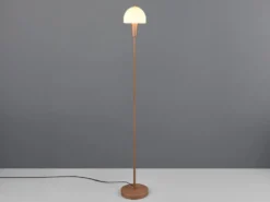 Kleine Stehlampe GLENN Coffee mit Metallfuß und Lampenschirm Glas, Höhe 120cm