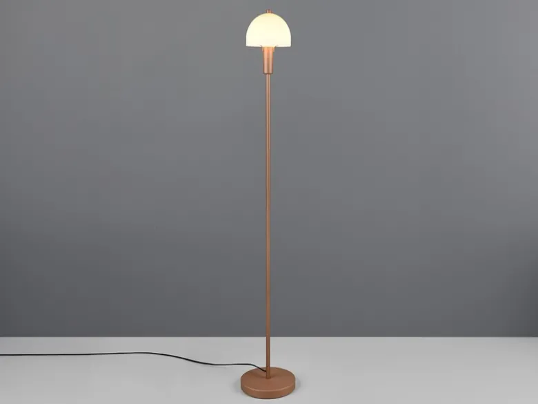 Kleine Stehlampe GLENN Coffee mit Metallfuß und Lampenschirm Glas, Höhe 120cm