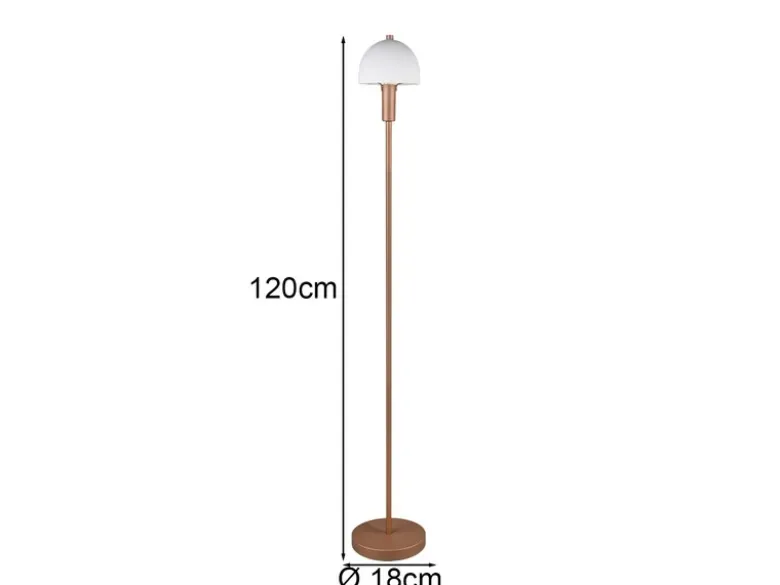 Kleine Stehlampe GLENN Coffee mit Metallfuß und Lampenschirm Glas, Höhe 120cm