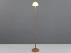 Kleine Stehlampe GLENN Coffee mit Metallfuß und Lampenschirm Glas, Höhe 120cm