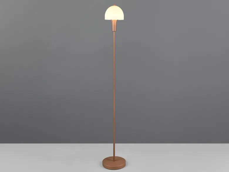 Kleine Stehlampe GLENN Coffee mit Metallfuß und Lampenschirm Glas, Höhe 120cm