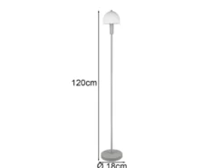 Kleine Stehlampe GLENN Grau mit Metallfuß und Lampenschirm Glas, Höhe 120cm