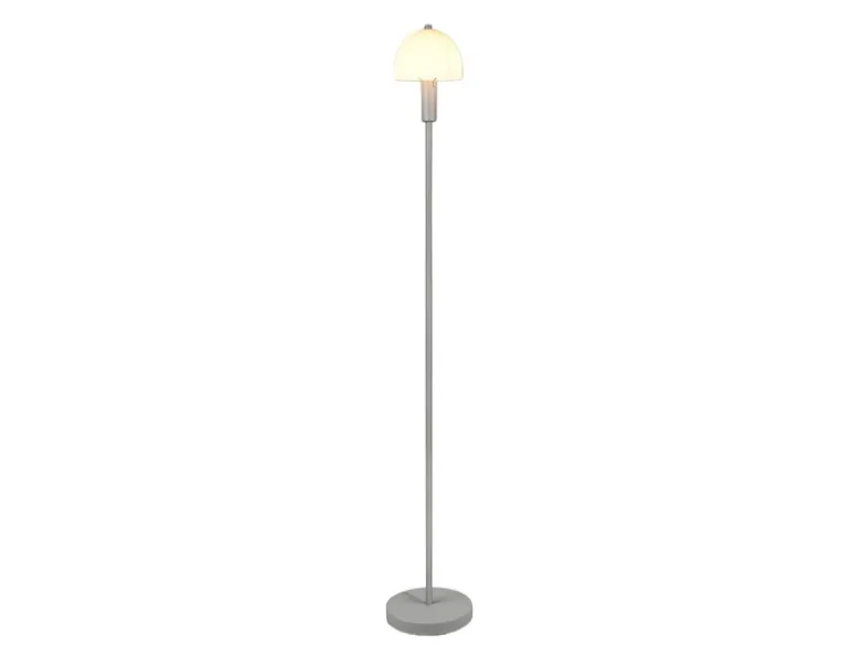 Kleine Stehlampe GLENN Grau mit Metallfuß und Lampenschirm Glas, Höhe 120cm