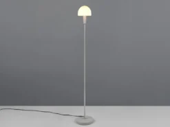 Kleine Stehlampe GLENN Grau mit Metallfuß und Lampenschirm Glas, Höhe 120cm