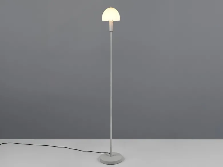 Kleine Stehlampe GLENN Grau mit Metallfuß und Lampenschirm Glas, Höhe 120cm