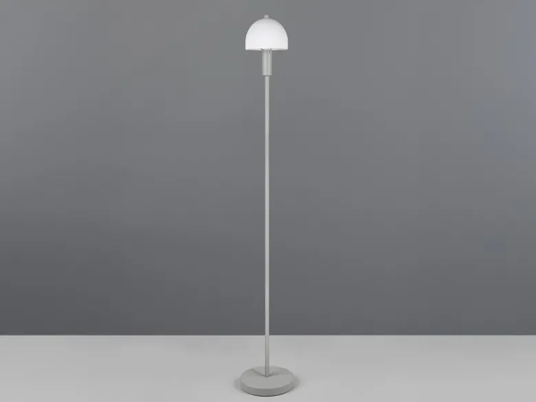 Kleine Stehlampe GLENN Grau mit Metallfuß und Lampenschirm Glas, Höhe 120cm