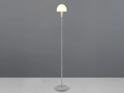 Kleine Stehlampe GLENN Grau mit Metallfuß und Lampenschirm Glas, Höhe 120cm