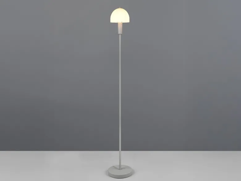 Kleine Stehlampe GLENN Grau mit Metallfuß und Lampenschirm Glas, Höhe 120cm