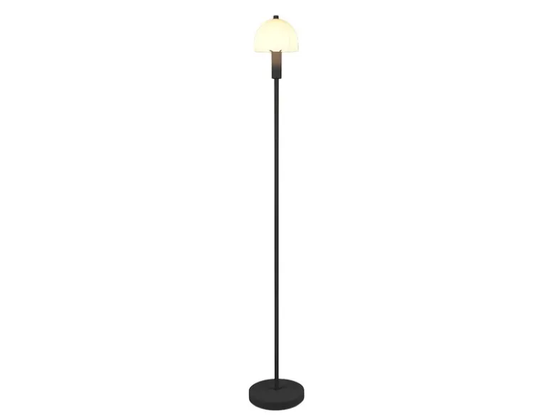 Kleine Stehlampe GLENN Schwarz mit Metallfuß und Lampenschirm Glas, Höhe 120cm