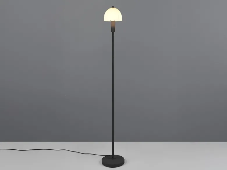 Kleine Stehlampe GLENN Schwarz mit Metallfuß und Lampenschirm Glas, Höhe 120cm