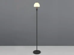 Kleine Stehlampe GLENN Schwarz mit Metallfuß und Lampenschirm Glas, Höhe 120cm