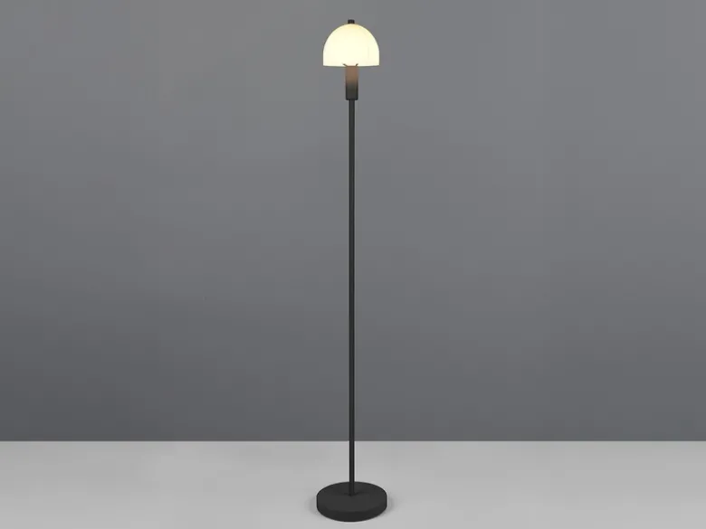 Kleine Stehlampe GLENN Schwarz mit Metallfuß und Lampenschirm Glas, Höhe 120cm