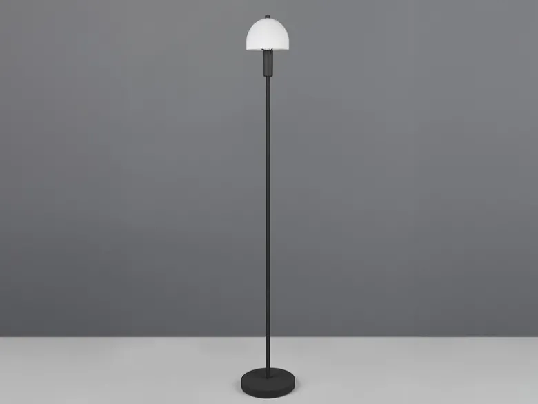 Kleine Stehlampe GLENN Schwarz mit Metallfuß und Lampenschirm Glas, Höhe 120cm