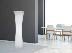 Kleine Stehlampe GRAVIS Lichtsäule rund aus Stoff in Weiß, Höhe 123cm