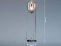 Kleine Stehlampe mit Metallfuß, Rauchglas oval & LED dimmbar - Höhe 110cm