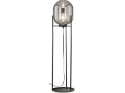 Kleine Stehlampe REGI mit Metallfuß und Rauchglas Glaskugel oval - Höhe 110cm