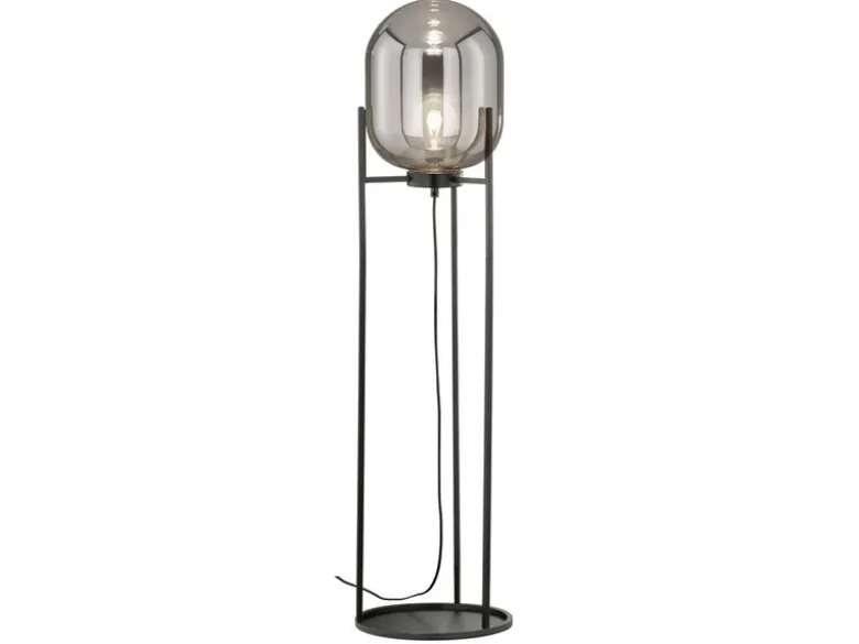 Kleine Stehlampe REGI mit Metallfuß und Rauchglas Glaskugel oval - Höhe 110cm