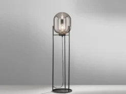 Kleine Stehlampe REGI mit Metallfuß und Rauchglas Glaskugel oval - Höhe 110cm