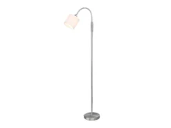 Kleine Stehlampe TOMMY Silber mit Flexarm & Stoffschirm Weiß, Höhe 130cm