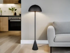 Kleine Stehleuchte ALFIE in Pilzform aus Metall Schwarz, Höhe 130cm